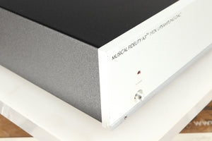 Front left corner of a used Musical Fidelity A3 24 192 Upsampling DAC 