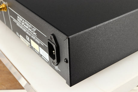 Rear left corner of a used Musical Fidelity A3 24 192 Upsampling DAC 