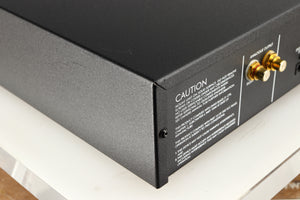 Rear right corner of a used Musical Fidelity A3 24 192 Upsampling DAC 