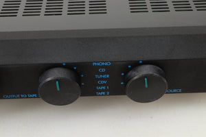 Close up view of a used Musical Fidelity B1 Integrated Amplifier showing discolouration 