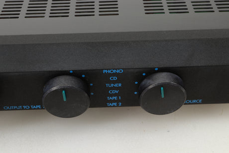 Close up view of a used Musical Fidelity B1 Integrated Amplifier showing discolouration 
