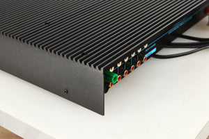 Rear right corner of a used Musical Fidelity B200 Integrated Amplifier in a black finish