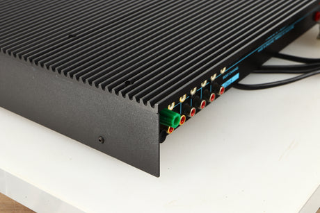 Rear right corner of a used Musical Fidelity B200 Integrated Amplifier in a black finish