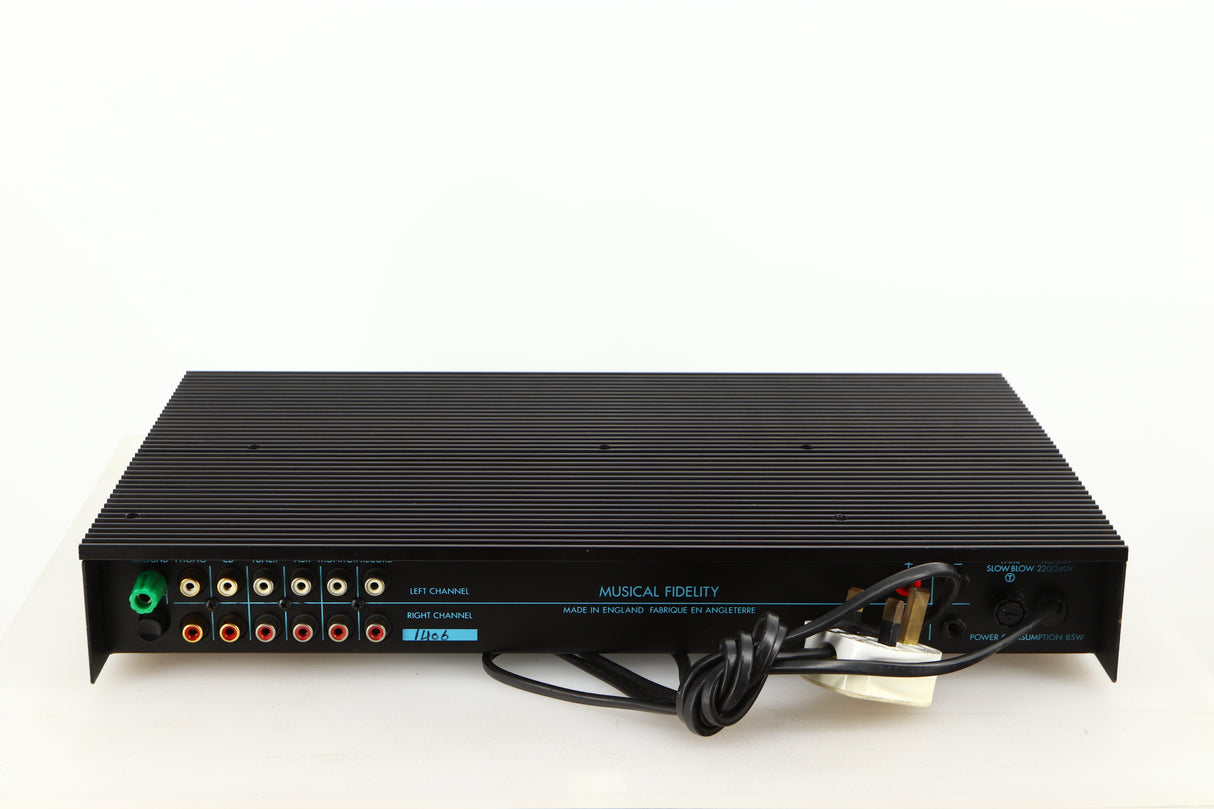 Rear view of a used Musical Fidelity B200 Integrated Amplifier in a black finish 