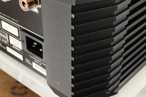 Close up of a used Musical Fidelity KW250S Integrated System showing scratching on rear