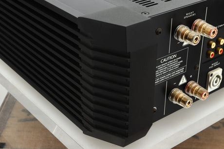 Back left corner view of a used Musical Fidelity KW550 Integrated Amplifier 