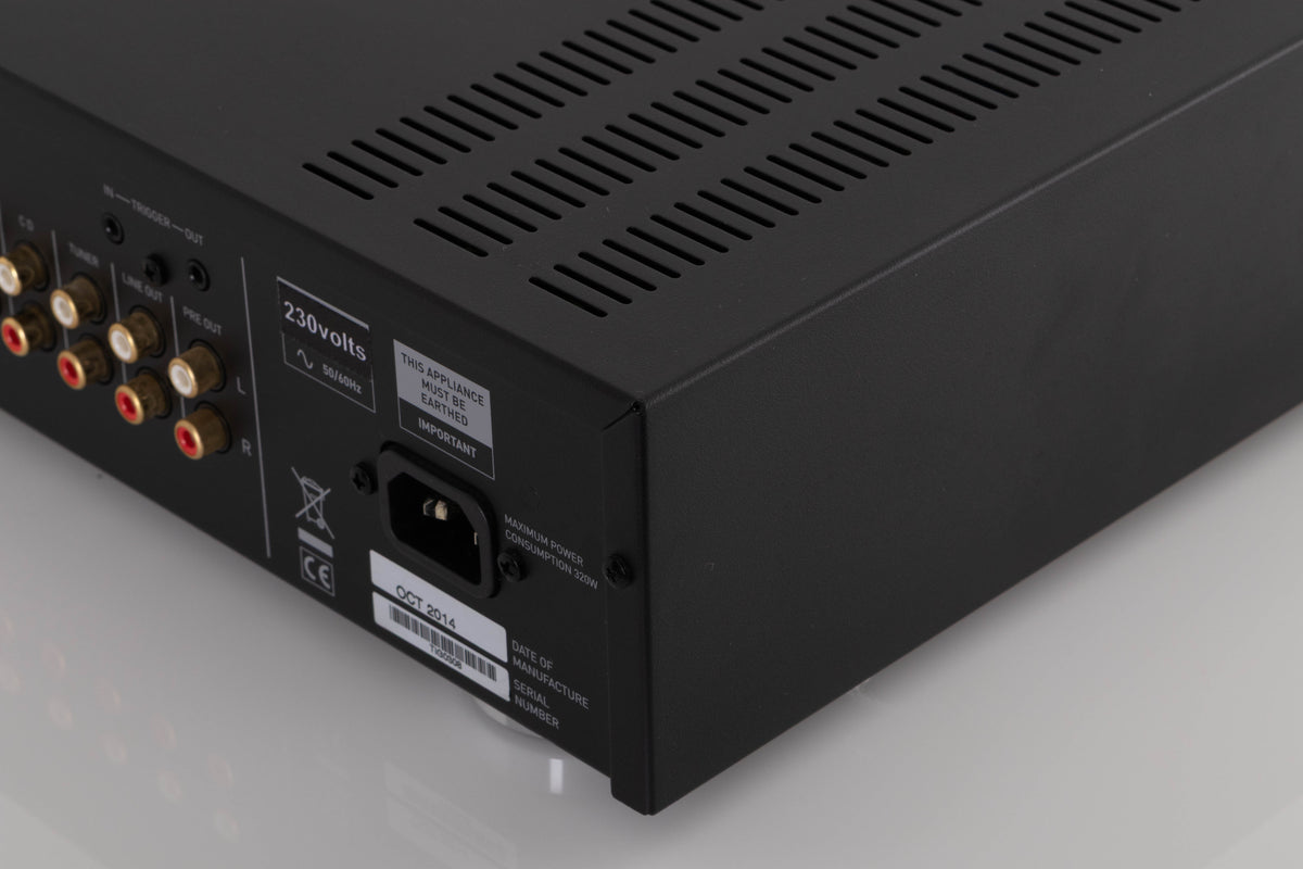 Rear right corner view of a used Musical Fidelity M3si Integrated Amplifier in Black