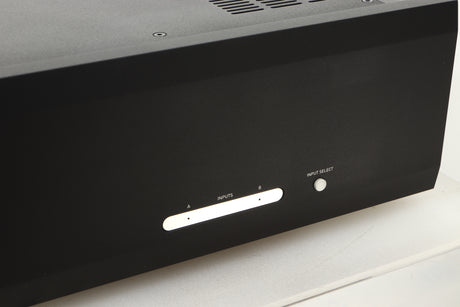 Close up view of a used Musical Fidelity M6PRX Power Amplifier in Black finish