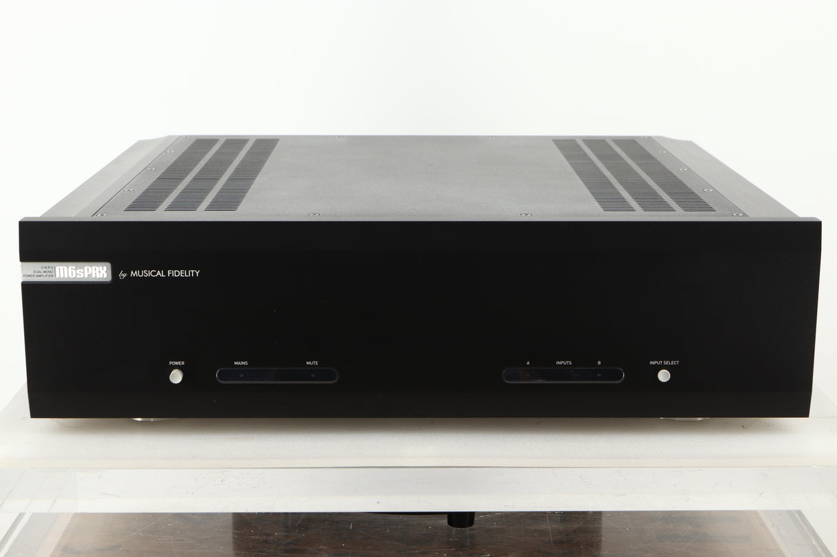 Front view of a used Musical Fidelity M6PRX Power Amplifier in Black finish