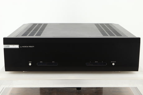 Front view of a used Musical Fidelity M6PRX Power Amplifier in Black finish