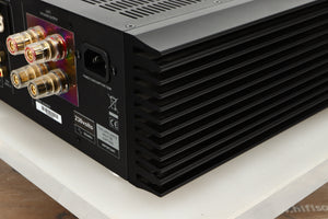Rear right corner view of a used Musical Fidelity M6PRX Power Amplifier in Black finish