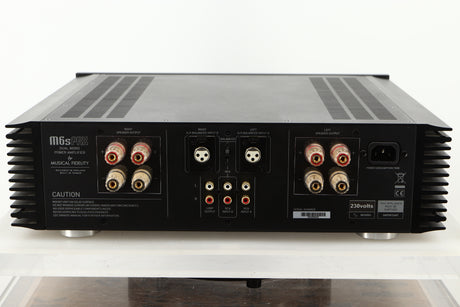 Rear view of a used Musical Fidelity M6PRX Power Amplifier in Black finish