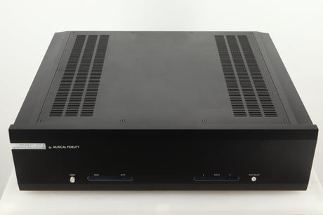 Top view of a used Musical Fidelity M6PRX Power Amplifier in Black finish