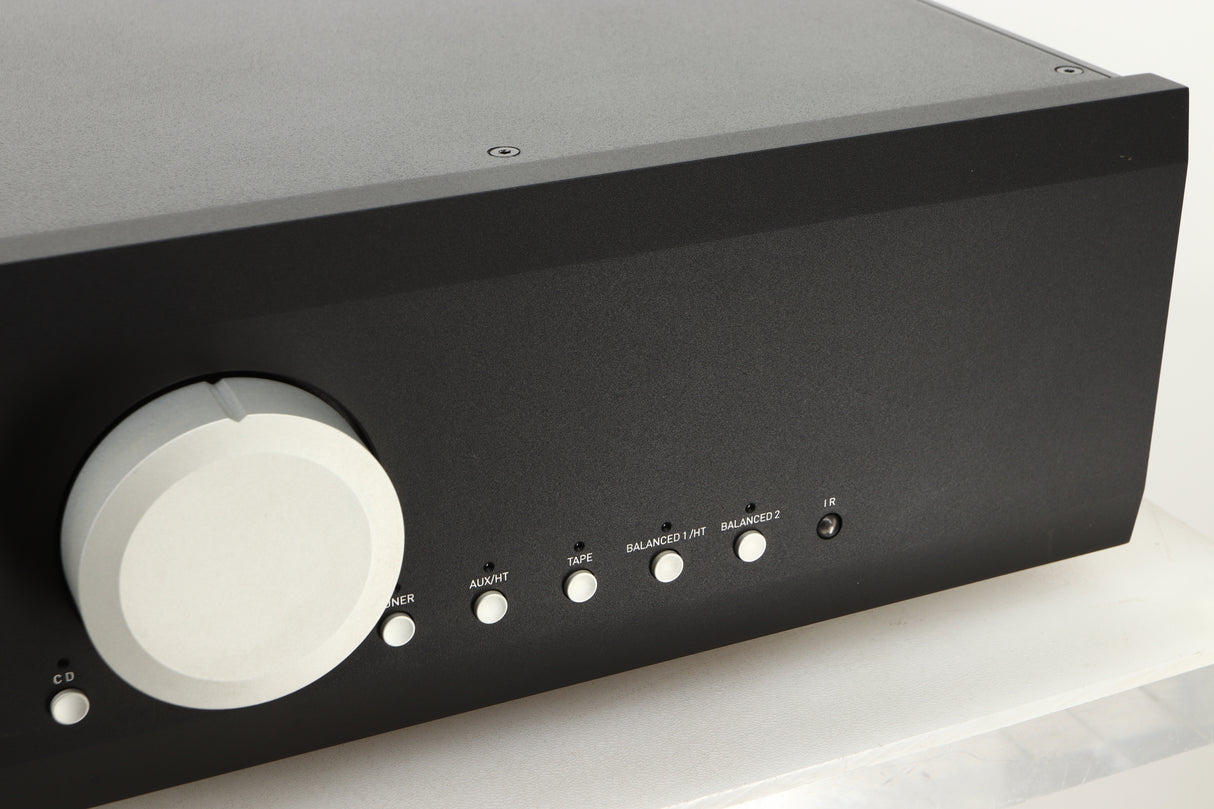 Close up view of a used Musical Fidelity M6s Pre Amplifier in Black finish