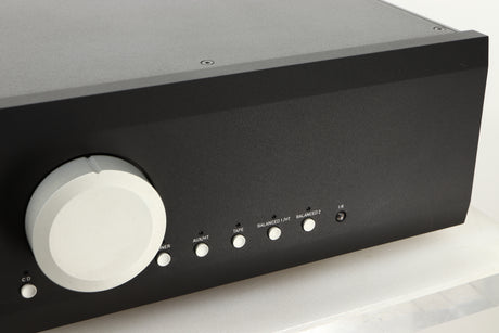 Close up view of a used Musical Fidelity M6s Pre Amplifier in Black finish