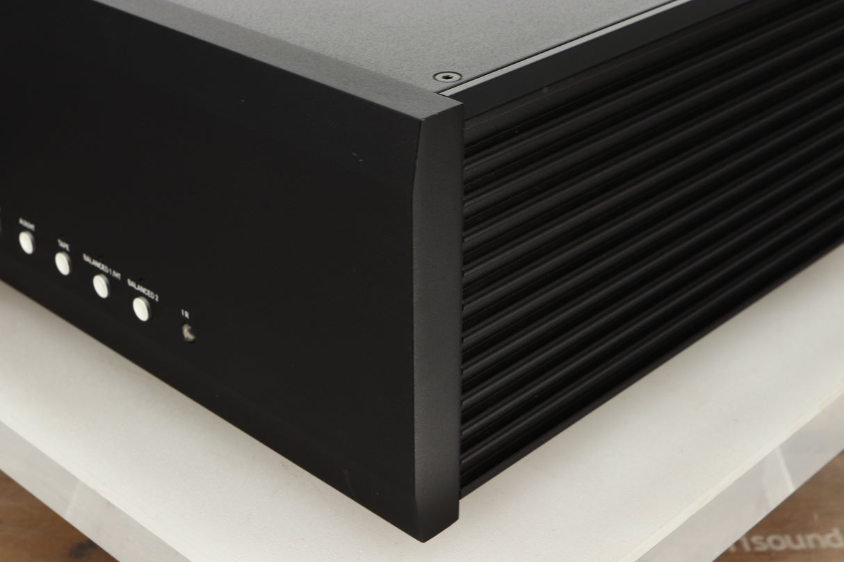 Front right corner view of a used Musical Fidelity M6s Pre Amplifier in Black finish