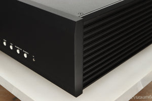 Front right corner view of a used Musical Fidelity M6s Pre Amplifier in Black finish