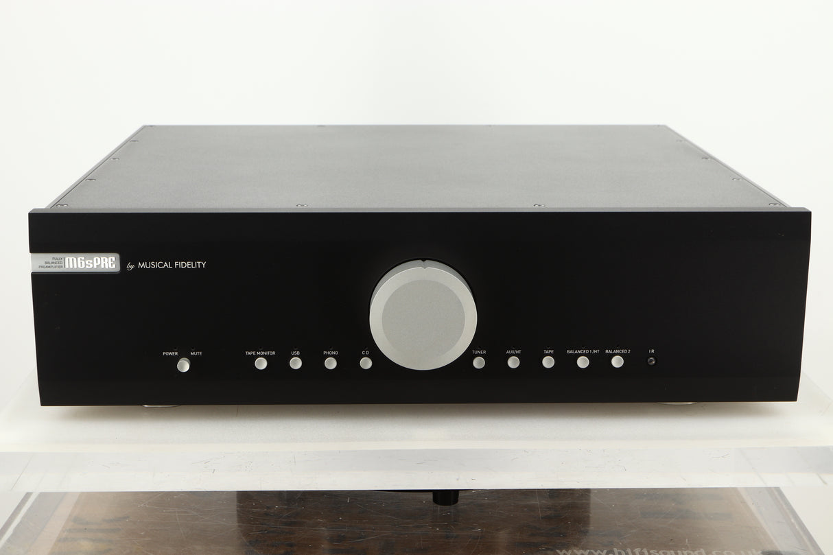 Front view of a used Musical Fidelity M6s Pre Amplifier in Black finish