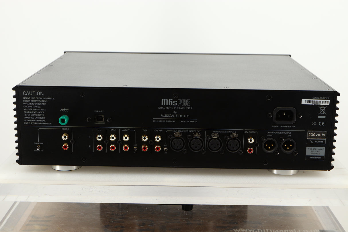 Rear view of a used Musical Fidelity M6s Pre Amplifier in Black finish