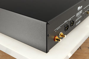 Rear right corner of a used Musical Fidelity M6X DAC in a black finish
