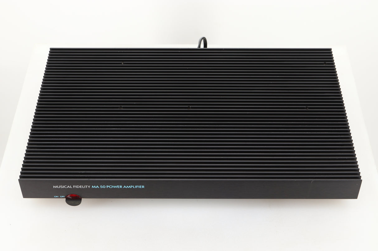 Top view of a used Musical Fidelity MA50 Class A Monoblock Power Amplifiers in Black finish