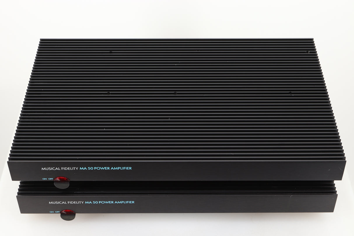 Top view of a used Musical Fidelity MA50 Class A Monoblock Power Amplifiers in Black finish