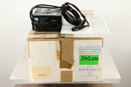Box of a used Musical Fidelity X-AS100 Power Amplifier with Power Supply