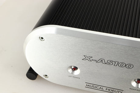 Close up view of a used Musical Fidelity X-AS100 Power Amplifier