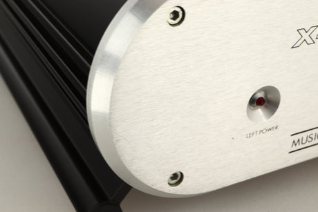 Close up view of a used Musical Fidelity X-AS100 Power Amplifier