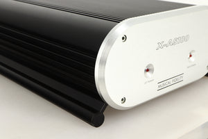 Front left corner view of a used Musical Fidelity X-AS100 Power Amplifier