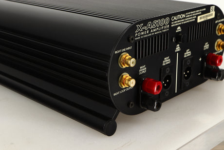 Rear left corner view of a used Musical Fidelity X-AS100 Power Amplifier
