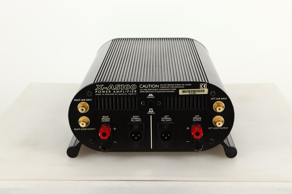 Rear view of a used Musical Fidelity X-AS100 Power Amplifier