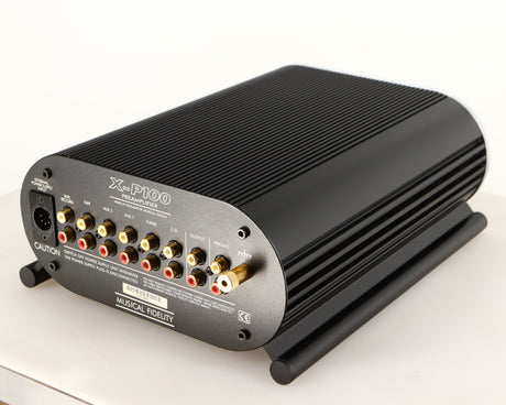 Rear left corner of a used Musical Fidelity X-P100 Pre Amplifier 