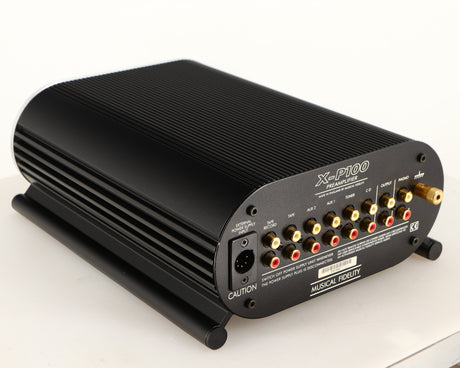 Rear right corner of a used Musical Fidelity X-P100 Pre Amplifier 