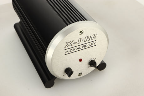 Close up view of a used Musical Fidelity X-Pre Pre Amplifier