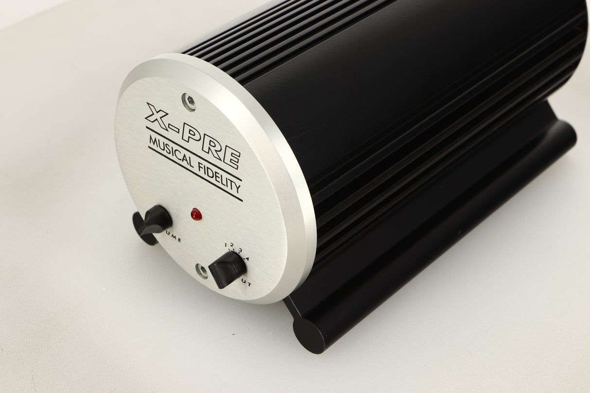 Front right corner view of a used Musical Fidelity X-Pre Pre Amplifier