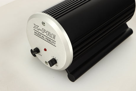 Front right corner view of a used Musical Fidelity X-Pre Pre Amplifier