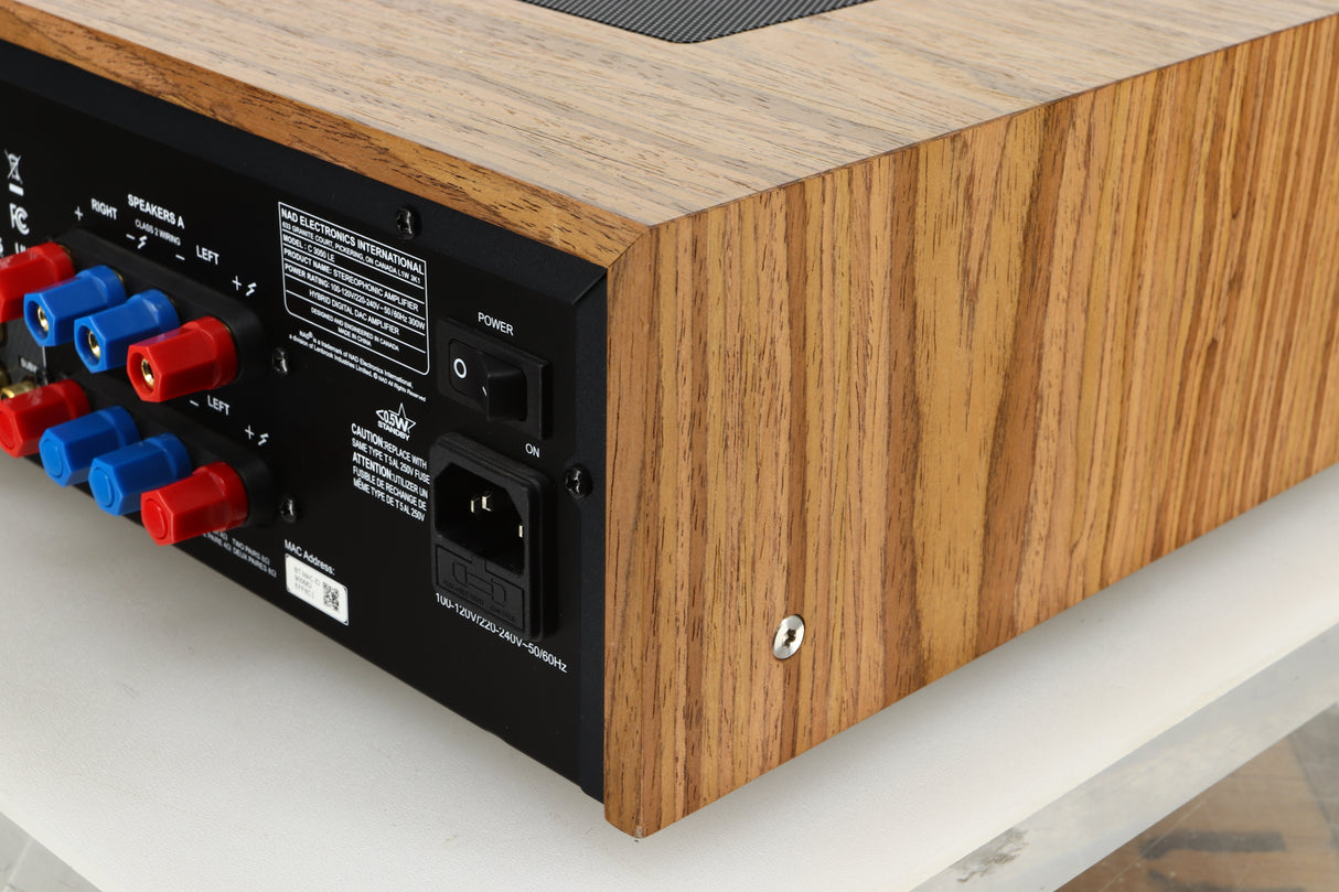 Close up view of the back right corner of a used NAD C3050 LE Integrated Amplifier