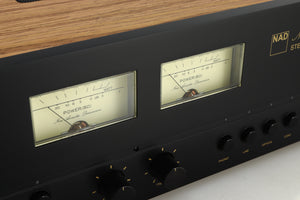 Close up view of the VU meters of a used NAD C3050 LE Integrated Amplifier
