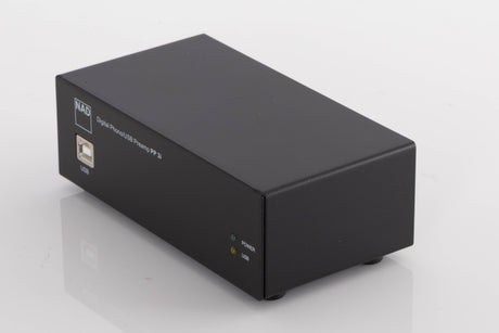 Front right corner of a used NAD PP3i Phono / USB Pre Amplifier in a Black finish