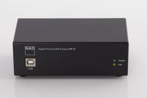 Front view of a used NAD PP3i Phono / USB Pre Amplifier in a Black finish showing USB Input