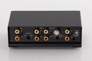 Rear view of a used NAD PP3i Phono / USB Pre Amplifier in a Black finish showing Phono Inputs and Power Input