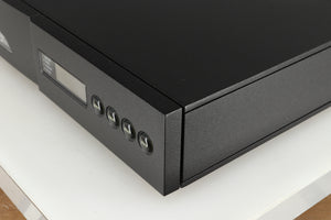 Front right corner of a used Naim CD5 CD Player in a black finish