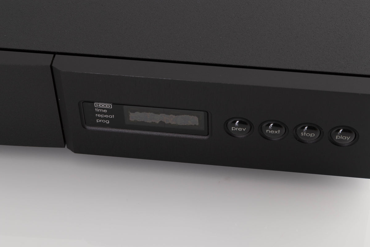 Close up of a used Naim CD5 XS CD Player in a Black finish showing screen faded