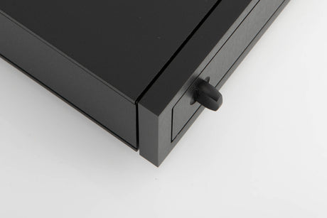 Front left corner of a used Naim CD5 XS CD Player in a black finish