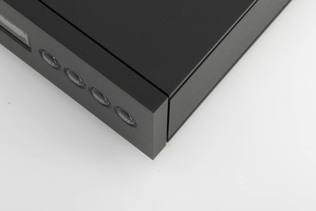 Front right corner of a used Naim CD5 XS CD Player in a black finish