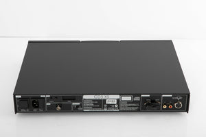 Rear view of a used Naim CD5 XS CD Player in a black finish showing Mains Input, Phono Outputs and Analogue Outputs