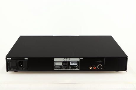 Rear view of a used Naim CD5i CD Player in a black finish showing Mains Input and Channel Outputs