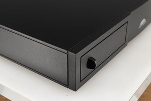Front left corner of a used Naim CD5X CD Player in a black finish