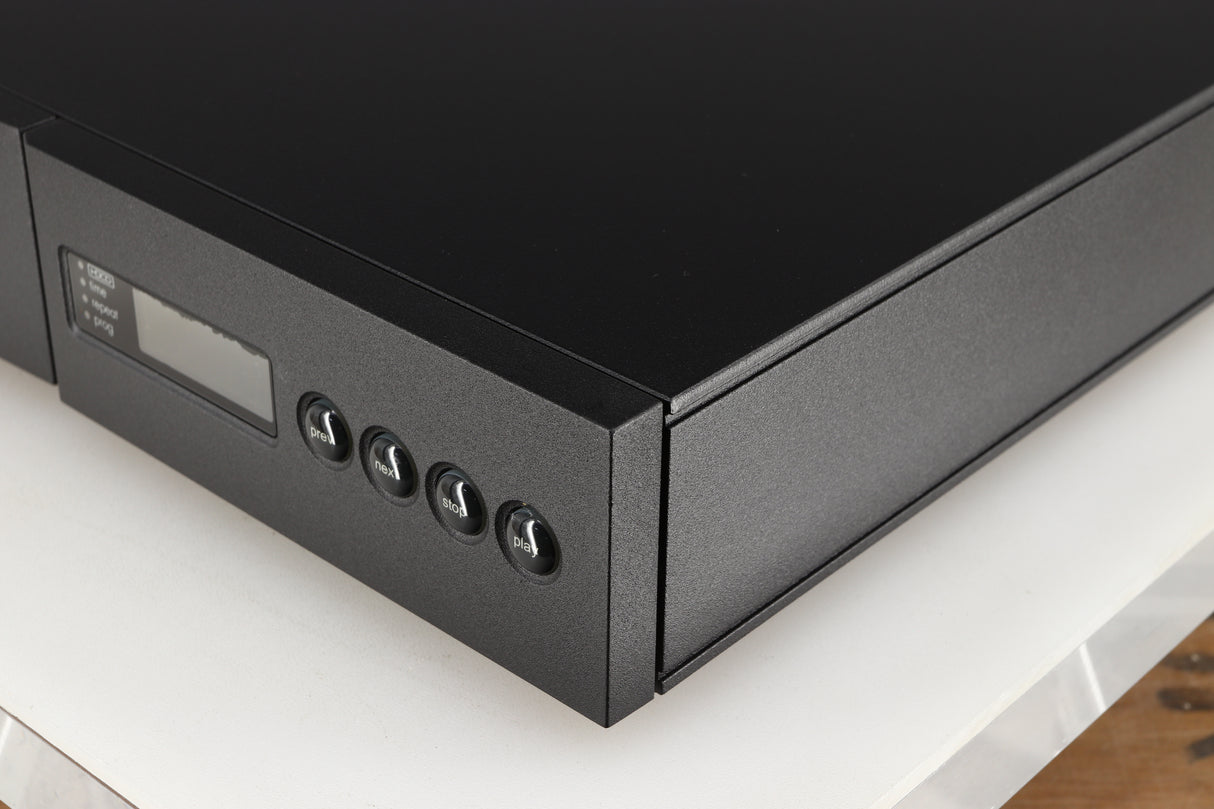 Front right corner of a used Naim CD5X CD Player in a black finish